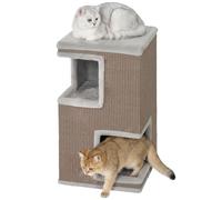 PawHut Maison pour Chat 3 Niveaux d’intérieur, Niche Semi-fermée avec griffoirs sur Tous Les côtés, 2 niches, Coussins et Couchage supérieur, Gris, pour 2 Chats