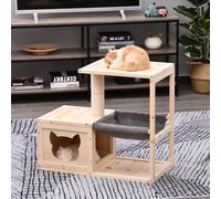 PawHut Maison pour Chat Centre d'Activités Hamac Plates-Formes Poteau en Sisal Naturel Bois de Sapin 70 x 35 x 60 cm aosom france