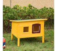 PawHut Maison pour chat en bois niche d'extérieur toit résistant à l'eau avec porte et fenêtre jaune