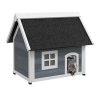 PawHut Maison pour Chat en Bois Porte à Lamelles 77 x 57,5 x 68 cm Gris