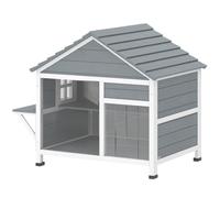 PawHut Maison pour Chat Extérieur Toit Ouvrant Fenêtre Panoramique Porte à Lamelles et Plateforme de Repos 101x72,5x81cm Gris