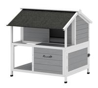 PawHut Maison pour chat extérieure, refuge pour chat d'extérieur, étanche, toit rabattable, bois d'épicéa, 80 x 93 x 95, Gris