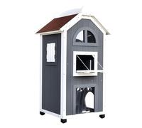 PawHut Maison pour Chat - pour lit ou litière pour Chat - Armoire pour Chat - Maison d'intérieur - Bois de Sapin - Toit en Asphalte - Gris - 59 x 55 x 109 cm