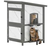 PawHut maison pour chats en bois, 2 étages en extérieur, niche isolée pour chats avec fenêtre, plusieurs portes, toit imperméable, caverne pour chats boîte pour l'extérieur, 60 x 60 x 88 cm, blanc