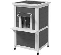 PawHut maison pour chats en bois, 2 étages pour l'extérieur, niche pour chats résistante à l'hiver avec rideau de porte, maison pour petits animaux avec design surélevé, pour balcon, jardin, 60 x 60 x