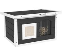 PawHut maison pour chats en bois niche pour chats avec tapis à griffer, porte à clapet, résistant aux intempéries niche pour chats avec toit rabattable, fond amovible, pour l'intérieur, l'extérieur, 6