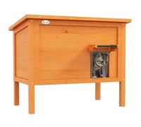 PawHut Maison pour Chats en Bois, Niche pour Chats en extérieur, Niche pour Chats isolée avec Rideau de Porte, Maison pour Petits Animaux au Design surélevé, pour Jardin, Balcon, Orange, 60 x 60 x