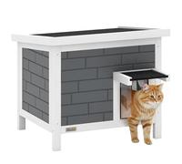 PawHut Maison pour chats isolée, abri pour chats sauvages en bois résistant aux intempéries avec toit en asphalte ouvrable, volets de porte en plastique, clapier pour lapins, pour l'hiver à