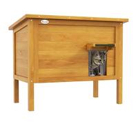 PawHut Maison pour Chats Niche d'extérieur en Bois surélevée avec Toit ouvrable, isolée avec Toit Asphalte, 85 x 50 x 68,5 cm, Naturel et Vert