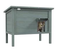 Maison lodge sur pied - niche villa chat - toit ouvrant bitumé, porte extérieure/intérieure - bois sapin pré-huilé gris Gris G