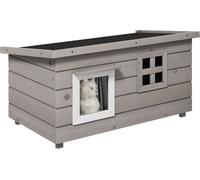 PawHut maison pour chats niche pour chats avec toit en asphalte maison pour petits animaux avec fenêtre pour chats chiens Outdoor résistant à l'hiver bois de sapin Gris Noir 87 x 52 x 44 cm