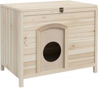 PawHut maison pour petits animaux pliable Cage pour petits animaux, maison en bois pour animaux domestiques, maison en bois pour chat, chiens de moins de 13,5 kg, intérieur, 78 x 51 x 62 cm, bois natu