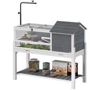 PawHut Maison pour tortue avec support de lampe, étagère, enclos pour divers petits animaux, bois, Gris