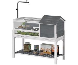 PawHut Maison pour tortue avec support de lampe, étagère, enclos pour divers petits animaux, bois, Gris