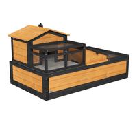 PawHut Maison pour tortues, 2 étages, pour intérieur et extérieur, tiroir, Bois de pin, Jaune