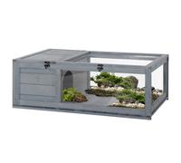 Pawhut Enclos pour tortue – Parc avec niche, toits ouvrants verrouillables, plexiglas sapin gris