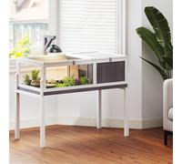 PawHut Maison pour tortues enclos 2 espaces et support de lampe toit ouvrable plateau coulissant 104 x 53 x 82 cm gris