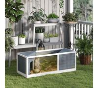 PawHut Maison pour tortues enclos avec toit ouvrant support lampe plateau fenêtre panoramique 120 x 50 x 40 cm gris