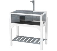 PawHut Maison pour tortues terrarium tortue terrestre sur pieds 2 zones toit ouvrant zone interactive 84,5 x 47,5 x 90 cm gris