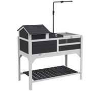 PawHut Maison Tortue 2 niv. enclos Bois Couvercle ouvrant Gris
