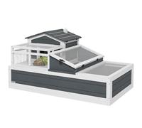 PawHut Maison Tortue 3 pièces, Toit ouvrant, Plateau, 59x112x65cm, Gris