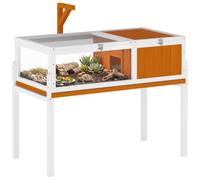 PawHut Maison tortue en bois avec bol alimentaire pour amphibiens orange