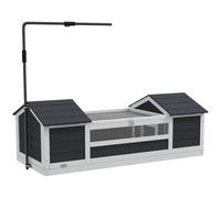 PawHut Maison Tortue Terrestre Extérieure 2 Niches Toit Ouvrable Gris | Enclos Tortue Terrestre Extérieur en Bois, Support de Lampe Réglable, Fenêtre en Acrylique Transparent