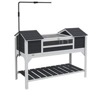 Terrarium Maison Tortue Terrestre - Enclos Tortue 2 Niches, Support Lampe Réglable, Toit Ouvrable, Étagère - Bois Blanc Gris