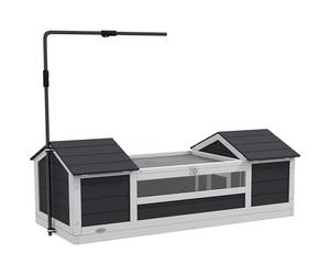 PawHut Maison Tortue terrestre extérieure, enclos Tortue en Bois, 2 niches, Support de Lampe réglable, Toit ouvrable, fenêtre en Acrylique Transparent, Gris