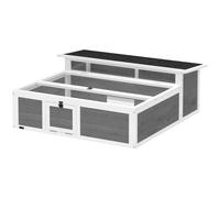 PawHut Maison Tortue Terrestre Habitat 2 Zones avec Double Toit Ouvrant Bitumé et Grillagé Fenêtre 113x106,5x44,5cm Gris Foncé