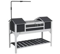 PawHut Maison Tortue Terrestre Intérieur Enclos en Bois 2 Niches Gris | Support de Lampe Réglable, Toit Ouvrable, Terrarium Tortue Terrestre, Fenêtre Acrylique Transparent