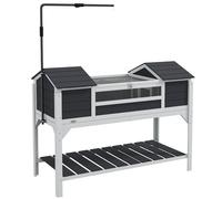 PawHut Maison tortue terrestre intérieur, enclos tortue en bois, 2 niches, support de lampe réglable, toit ouvrable, cage pour tortue de terre, fenêtre en acrylique transparent, gris