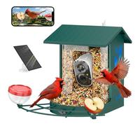 PawHut Mangeoire Oiseaux avec caméra Intelligente 2K 142° - Coque Acier Anti-écureuil, Panneau Solaire - mangeoire Oiseaux extérieur, Identification IA 16000+, App, SD 32 Go, Jardin, Vert