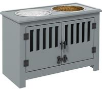 PawHut mangeoire, station d'alimentation surélevée avec mangeoire de 2L en acier inoxydable, espace de rangement, double porte avec serrure, bar pour chiens de très grande taille, gris