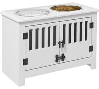 PawHut mangeoire, station d'alimentation surélevée avec mangeoire de 2L en acier inoxydable, espace de rangement, double porte avec serrure, bar à chiens pour très grands chiens, blanc