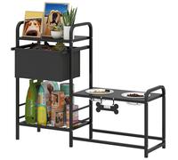 PawHut mangeoire surélevée pour chien avec tiroir en tissu, gamelles surélevées pour chien avec 2 gamelles en acier inoxydable 2x800 ml, hauteur réglable, 2 étagères, pour petits et moyens chiens,