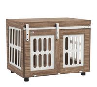 PawHut Meuble Cage pour Chien avec Porte Coulissante 80 x 59 x 63 cm Noyer | Maison pour Chien de Taille Moyenne, Bonne Ventilation, Table d'Appoint avec Pieds Réglables