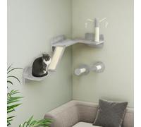 PawHut Meuble mural pour chat 3 pièces avec griffoir, griffoir, perchoirs, baguettes pour chat, boules jouet, étagères murales pour chats au design angulaire pour chats