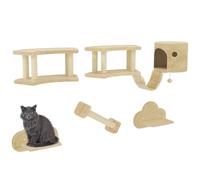 PawHut Mur d'escalade Chat 5 pcs Arbre griffant Maison pour 5kg Beige | Mur d'escalade chat avec plateformes, échelle, ensemble meubles muraux pour grimper, jouer, dormir.