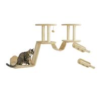 PawHut Mur d'escalade pour Chat 3 pièces avec Arbre à Chat, perchoirs, échelle, marches, griffoir pour Chats jusqu'à 5 kg, sisal Beige