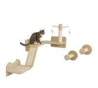 PawHut Mur d'escalade pour chat, 3 pièces, meubles pour chat avec griffoir, plaques de saut, tronc à griffer, balle de jeu, pour chats jusqu'à 5 kg, sisal, beige