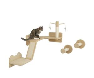 PawHut Mur d'escalade pour chat, 3 pièces, meubles pour chat avec griffoir, plaques de saut, tronc à griffer, balle de jeu, pour chats jusqu'à 5 kg, sisal, beige