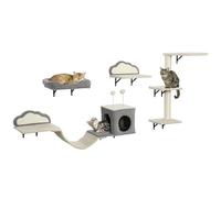 PawHut Mur d'escalade pour chat - 4 pièces - Avec griffoir, lit, arbre à chat avec niche, échelle souple, meubles pour chat jusqu'à 5 kg - Beige