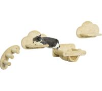 PawHut mur d'escalade pour chats 4 pièces, arbre à chat à escalader avec escalier, hamac, plateforme de saut, arbre à chat mural, meuble mural pour chats jusqu'à 5 kg, peluche, beige