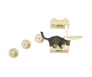 PawHut Mur d'escalade pour Chats, 4 pièces, INCL. 1 x tremplin, 3 x Arbres à Chat, Set Mur d'escalade, Arbre à Chat avec hamac, Chaise Longue Murale pour Chats, escalier