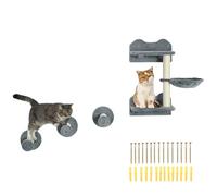 PawHut Mur d'escalade pour Chats, 4 pièces, Mur d'escalade pour Chats, INCL. 1 x tremplin, 3 x Arbres à Chat, Set Mur d'escalade, Arbre à Chat avec hamac, Chaise Longue Murale pour Chats, escalier