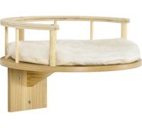 PawHut Mur d'escalade pour Chats, lit pour Chats à Fixer au Mur, hamac pour Chats, Plateforme pour Chats avec Coussin, Meuble pour Chats, chêne+Blanc crème, Ø34 x 10,5 cm