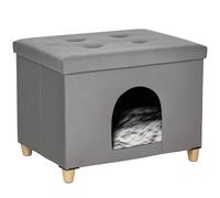 Niche chat maison de chat sur pied repose-pied 2 en 1 - coussin inclus - pliable - MDF peluche suédé gris Gris G