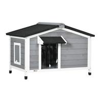 PawHut Niche d'extérieur pour chien Petite niche pour chien avec toit en asphalte pliable 2 portes fenêtres 97x72x65 cm Gris