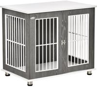PawHut Niche en bois pour chien Cage de transport pour petits chiens Design surélevé intérieur acier Gris+Blanc 85 x 55 x 75 cm